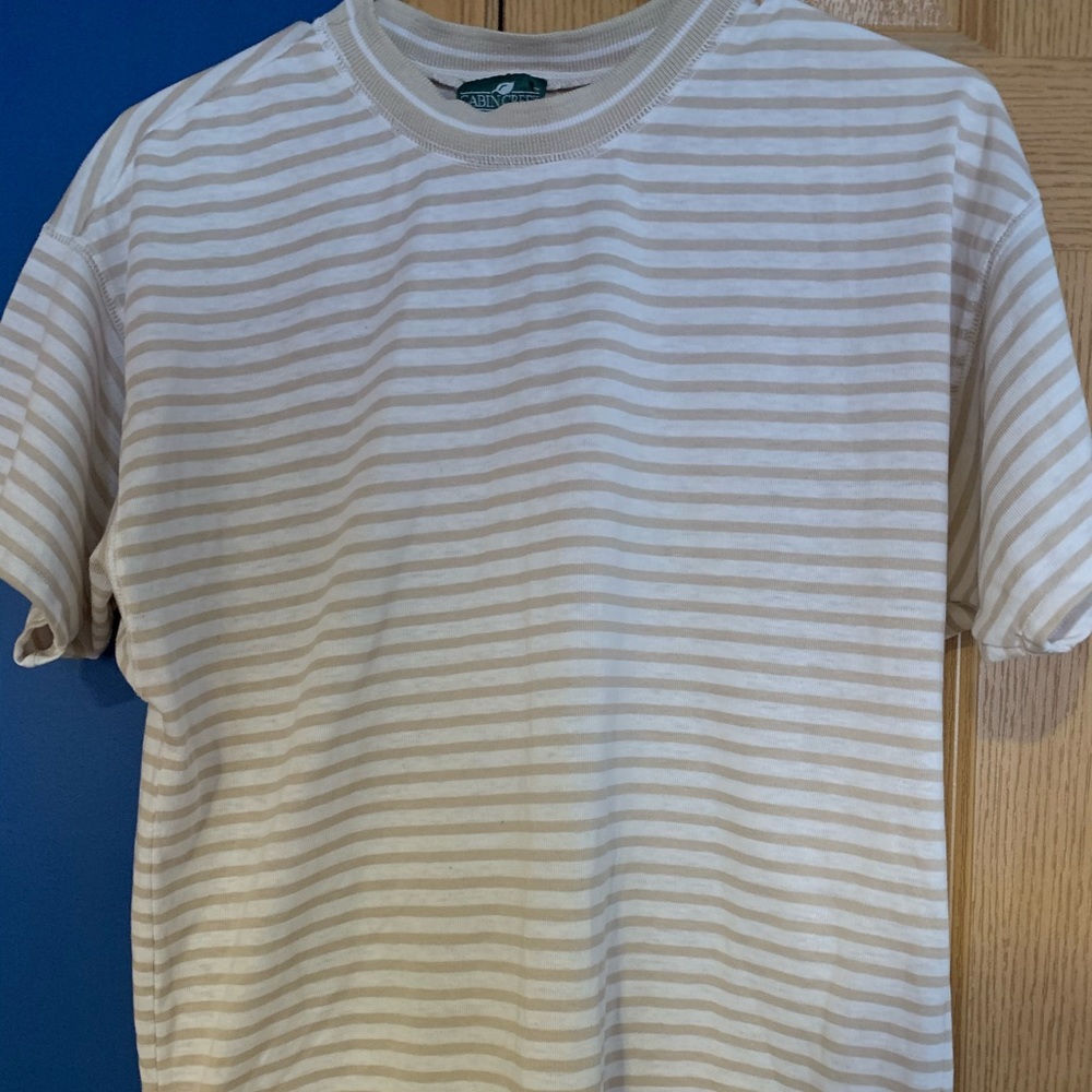 Faded yellow and  white striped t-shirt